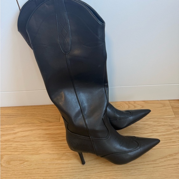 Shoes - Classic Black Pointed-Toe Knee Boots - Women's